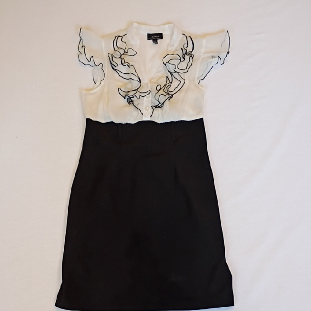 Y2K A Byer Black White Ruffled Bust Pencil Dress Chiffon Coquette Librarian Sz 7